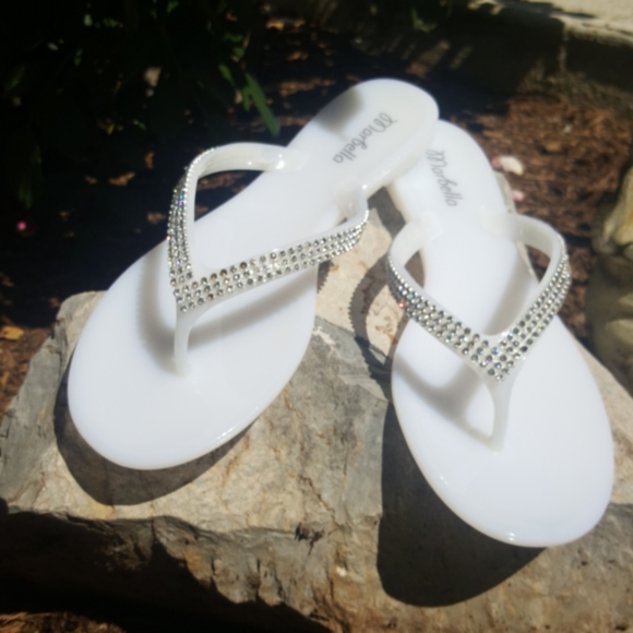 MARBELLA ♡ Gorgeous White Embellished Bling of Rhinestones Jelly Thong Sandals 6 - Picture 6 of 17